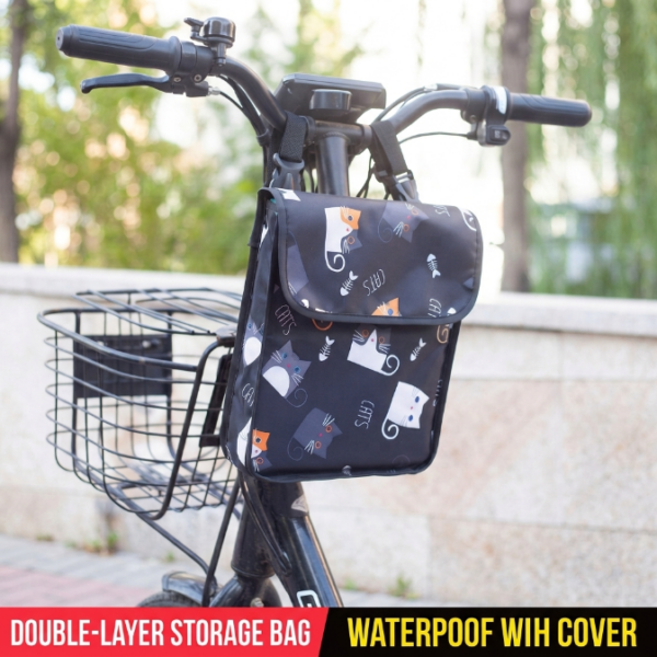 Bicycle Front Hanging Pouch, Cute Cat Pattern Handlebar Organizer Bag