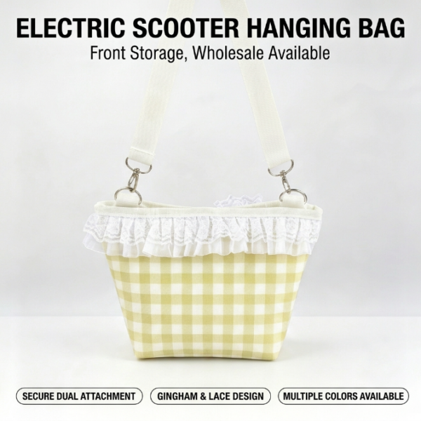 5 Detachable Scooter Front Hanging Pouch, Gingham Lace Decor Storage Tote