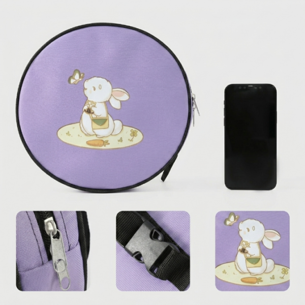 9 Round‑Shaped Cute Rabbit Print Handlebar Storage Pouch, Lightweight Zipper Bag