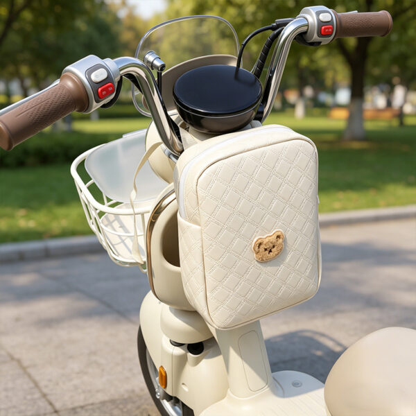 Cute Bear Decor Electric Scooter Front Hanging Bag, Large‑Capacity Zipper Pouch