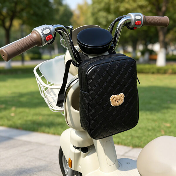 Cute Bear Decor Electric Scooter Front Hanging Bag, Large‑Capacity Zipper Pouch