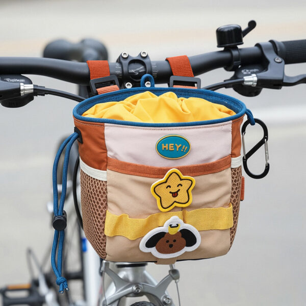 Drawstring Bicycle Front Hanging Pouch, Beige Cycling Accessory Bag