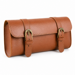 Retro Roll‑Shape Bicycle Front Pouch, PU Leather Scooter Storage Bag