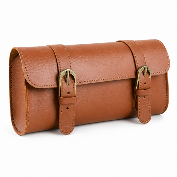 Retro Roll‑Shape Bicycle Front Pouch, PU Leather Scooter Storage Bag